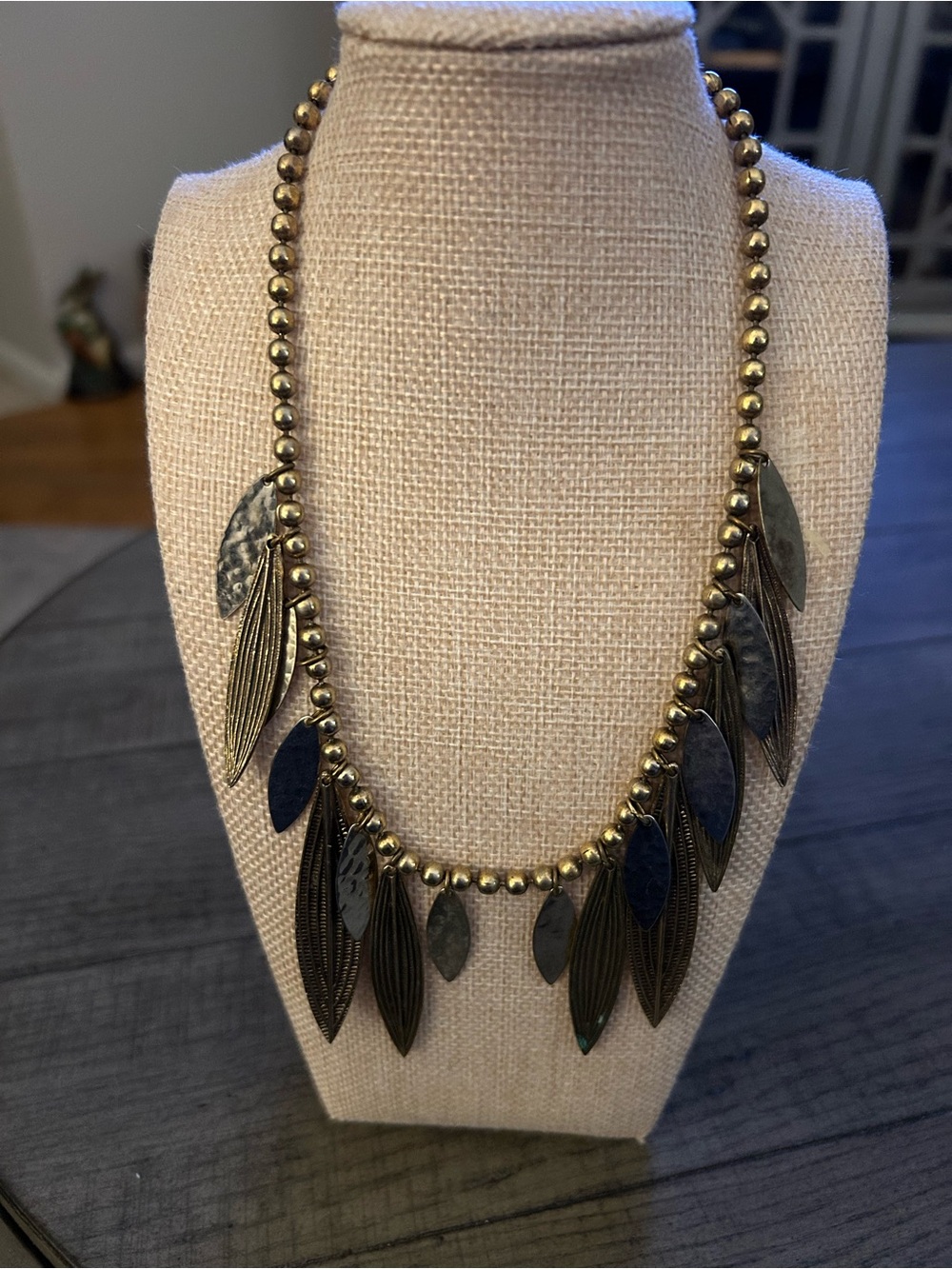 Vintage Gold-Tone Dangle Leaf Charm Necklace